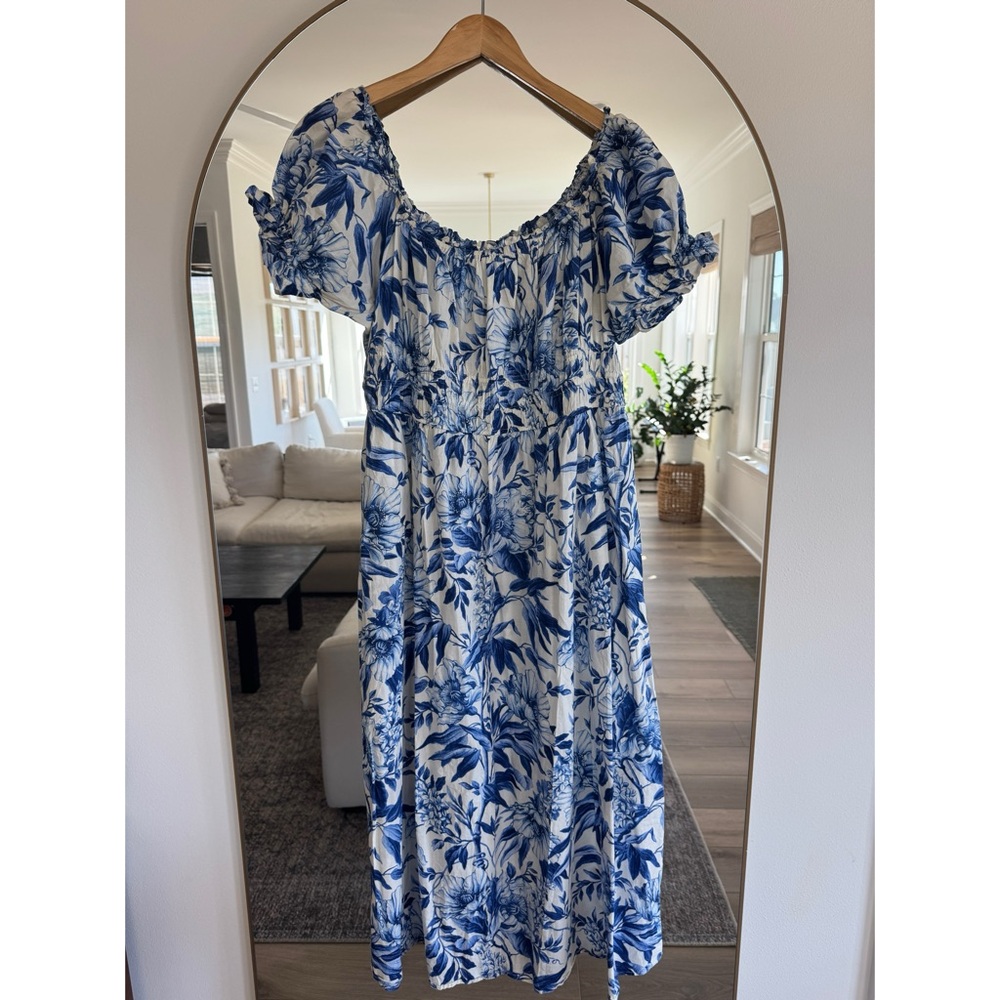 H&M Blue and White Floral Midi Dress